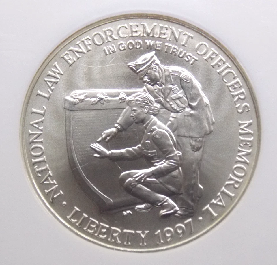 1997 "P" National *LAW ENFORCEMENT* Silver Dollar $1 NGC MS70 #018 ECC&C, Inc. - Image 1 of 4