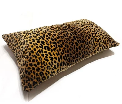 Almohada larga vintage de relleno de plumas de leopardo de chenilla de algodón 23x13 años 80 EE. UU. Foto 1 de 4
