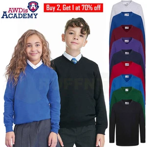 Kids V-Neck School Jumper Boys Girls Fleece Sweatshirt Uniform Scouts Ages 3-13 - Picture 1 of 26