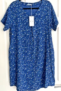 Oversized Short Sleeve Tunic Top size M-L Blue Floral House of Tweed - Picture 1 of 7