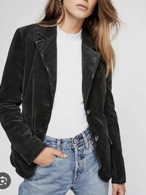 Новый с Ярлыками FREE PEOPLE женщин Byron вельветовый блейзер куртка черный бархатистый, классический вид - Изображение 1 из 4