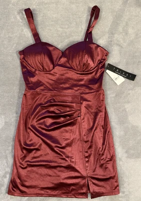 Trixxi Women’s Burgundy Satin Mini Dress Size 5 Cocktail Party Bodycon NWT - Image 1 of 4