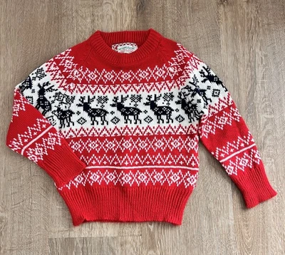Vintage McGregor Red Reindeer 70s Christmas Sweater Boys Sz 4 Holiday - Image 1 of 4