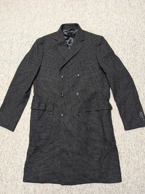BROOKS BROTHERS overcoat TWEED double breasted 42L charcoal MOON wool yorkshire - Image 1 of 4