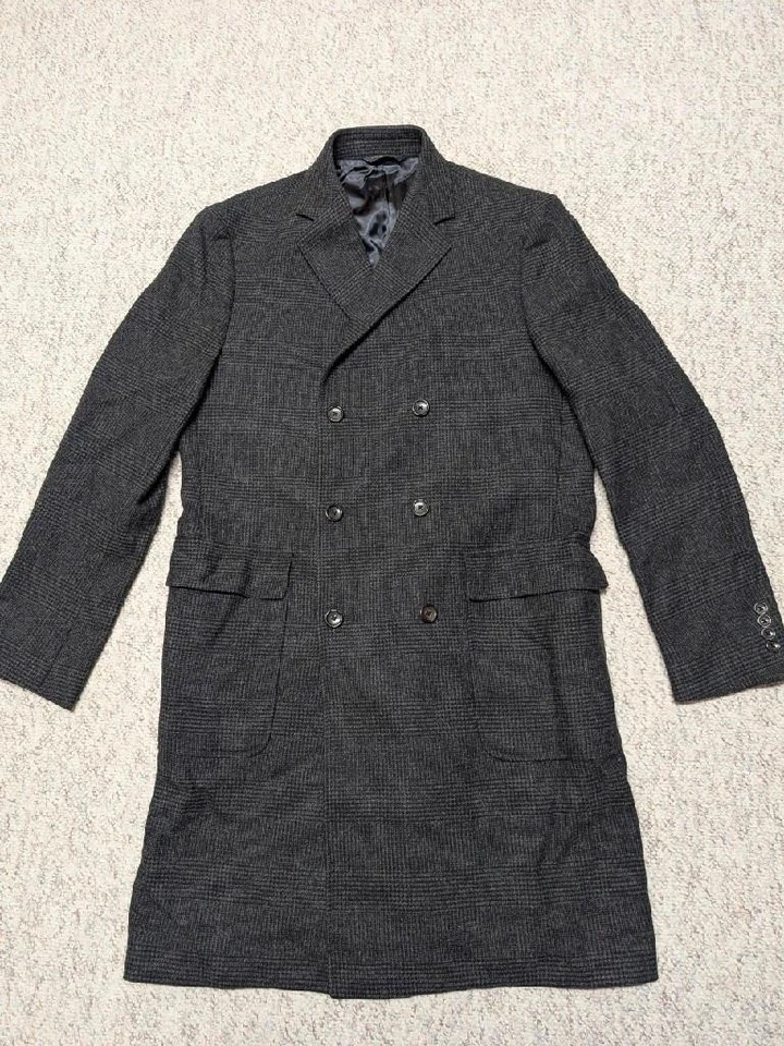 BROOKS BROTHERS overcoat TWEED double breasted 42L charcoal MOON wool yorkshire - Image 1 of 4