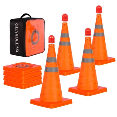 4 Pack 18 Inch Collapsible Traffic Cones with LED Light, Safety Cones with Refle - Image 1 of 4