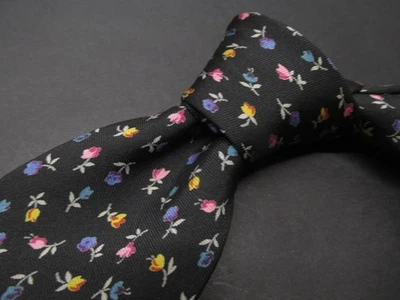 Corbata de cuello de seda Polo Ralph Lauren en negro con pequeños motivos florales usada en excelente estado CC08 Foto 1 de 4