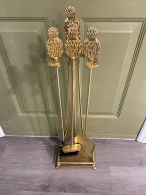 Juego de herramientas para chimenea de latón macizo de colección 10 lb sólido, 5 piezas, 32" asas de piña Foto 1 de 4