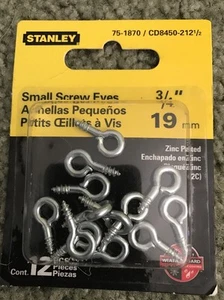 Paquete de 12 tornillos ojos enchapados en zinc brillante Stanley Hardware S751-870 3/4" - Imagen 1 de 2