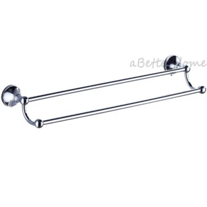 Bathroom Double Rail Towel Rack Clothes Holder Chrome Finish Shower Bath Hanger - Picture 1 of 4