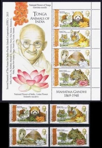 Tonga 2015 MNH 4v+SS, Gandhi, Tiger, Leopard, Panda Animals, Cobra Snake Reptile - Picture 1 of 1