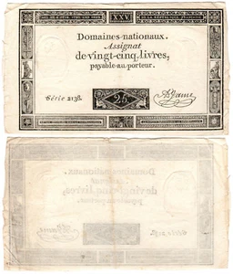 France 25 Livres P#A71 (06.06.1793) Domaines Nationaux VF - Picture 1 of 1