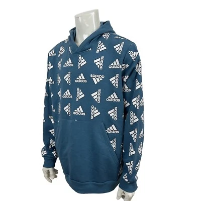 Adidas Para Hombres 2XL Verde Azulado Logo Sudadera con Capucha Bolsillos Foto 1 de 4