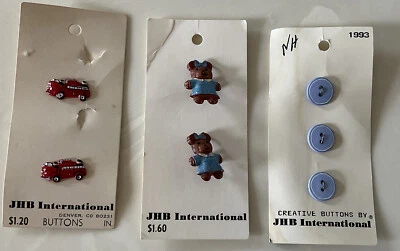 Lot of 3 Cards New JHB Buttons Metal Fire Truck & Girl Bears & Denim Shank & 2 H - Image 1 of 4