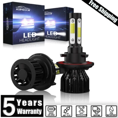 9008/H13 LED Headlight Kit Bulbs Combo High Low Beam 10000K Super Bright 12000LM - Image 1 of 4