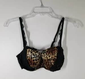 Victorias Secret Animal Leopard Print Black Lace Balconet Bra 34C - Picture 1 of 3