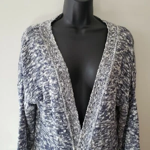 Gap Factory Damen Gr. Medium blau weiß meliert Strick vorne offen Cardigan Pullover - Bild 1 von 12