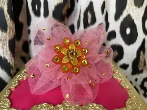 Tarina Tarantino RIESIGER Vintage Tüll Stoff Blume Sherbet rosa Swarovski Ring - Bild 1 von 5