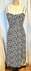 Aeropostale Womens Blk White Yellow Tiny Daisy Woven Midi Sundress Sz M Used - Picture 1 of 9