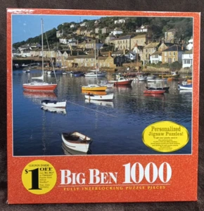 Big Ben Jigsaw Puzzle 1000 Pc Mousehole Cornwall England 1999 Yachts Seaside NEW - Picture 1 of 4