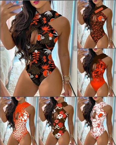 Cleveland Browns Womens One Piece Swimsuit Beach Sexy Cutout Halter Bathing Suit Cover