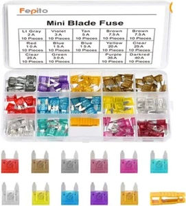 140pcs Mini Car Fuses 2-40A Micro Bike Van Auto Fuse Mini Blade Set w/Puller - Picture 1 of 7