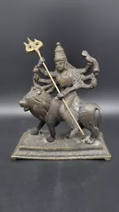 Vintage Indian Bronze statue of Shiva Durga riding on Lion, 6 1/2" tall - Picture 1 of 15