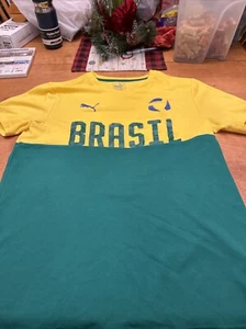 Brasil Soccer Jersey Men Medium Green & Yellow Futbol Shirt Puma Dry Cell - Picture 1 of 8