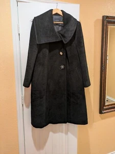 HILARY RADLEY GENUINE WOOL BLEND BLACK JACKET COAT HIGH NECK BUTTON S 14 - Picture 1 of 13