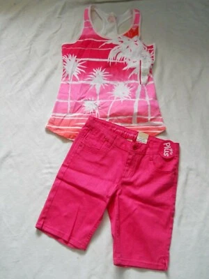  Conjunto de pantalones cortos y camiseta sin mangas Arizona Bermudas Total Girl 10 1/2 12 1/2 cintura ajustable Foto 1 de 4