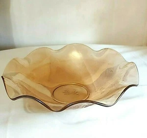 Vintage Jeannette Louisa Iridescent Marigold Carnival Glass Bowl Ruffled Rim - Picture 1 of 8
