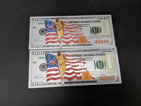 $100 24K Silver Foil Kobe Bryant Collectible Novelty Bill Lakers USA Flag Y2 Cover