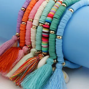 Women Multicolor Tassel Anklet Bracelet Boho Jewelry Shell Beaded Elastic Chain - Picture 1 of 18