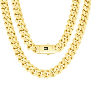 10k Yellow Gold Royal Monaco Miami Cuban Link 11mm Chain Mens Curb Necklace 24" - Picture 1 of 11