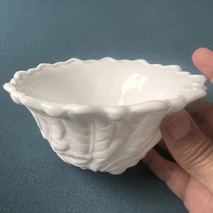 Vintage White Small Bowl Leaf Design Ceramic  - Picture 1 of 3