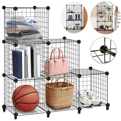6 Cube Metal Wire Rack Interlocking Storage Cabinet Organiser Display Furniture - Image 1 of 4