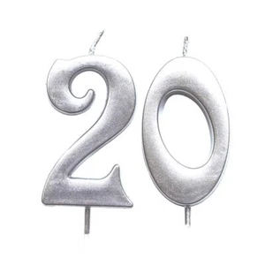 Number 20 Silver Birthday Numeral Candl Cake Topper Party Decoration Girl Boy - Picture 1 of 2