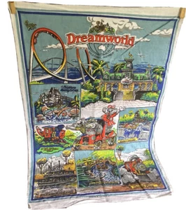 Vintage 1980s Dreamworld Gold Coast QLD Theme Park Cotton Linen Blend Tea Towel - Picture 1 of 10