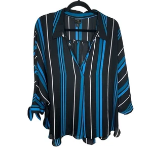 Worthington Women's Blouse Size XXL Blue Striped Office Work 3/4 Sleeves - Picture 1 of 12