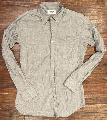 Thom Browne Men’s Size 4 Gray Classic Oxford Button Up Gray Shirt USA Made - Image 1 of 4