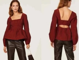Jonathan Simkhai Arya Peplum Blouse Long Sleeve Top Size 0 Brick Farfetch $365 - Picture 1 of 14