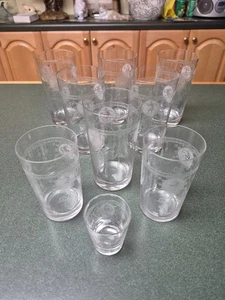 Antique Heisey Etched Pied Piper Clear 6 Tumblers 5 Inch 2 4.25" & Shot 2 Juice - Picture 1 of 6