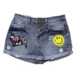Hannah Banana Girls' Embroidered Denim Rolled Cuff Shorts Size 8 Blue - Picture 1 of 5