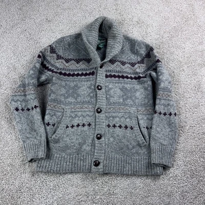 Suéter Woolrich Para Hombres Mediano Gris Lana Cárdigan Isla Justa Chal Cuello Preppy Foto 1 de 4