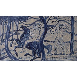 Symbolismus Reiter Männerakt Landschaft blaue Tusche Fritz Zalisz 1920 signiert - Bild 1 von 5