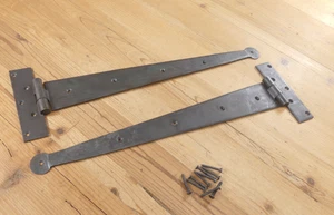 2 Ex Large Strap T Hinges 18" Tee Hand Forged Gate Barn Rustic Medieval Iron  - Picture 1 of 8