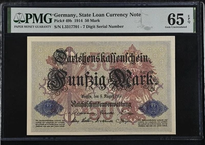 Alemania 50 marcos 1914 P 49 b gema UNC PMG 65 EPQ Foto 1 de 3