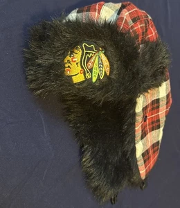 Chicago Blackhawks Bomber Schnee Winter Uschanka Mütze rot kariert - Bild 1 von 5