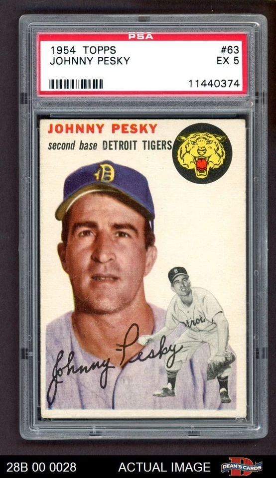 1954 Topps #63 Johnny Pesky Tigers PSA 5 - EX - Image 1 of 1