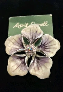 April Cornell Purple Enamel And Crystal Flower Brooch - Picture 1 of 4